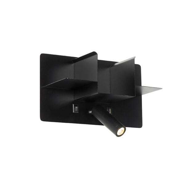 Moderne wandlamp zwart incl. LED met USB - Thijs - Afbeelding 2