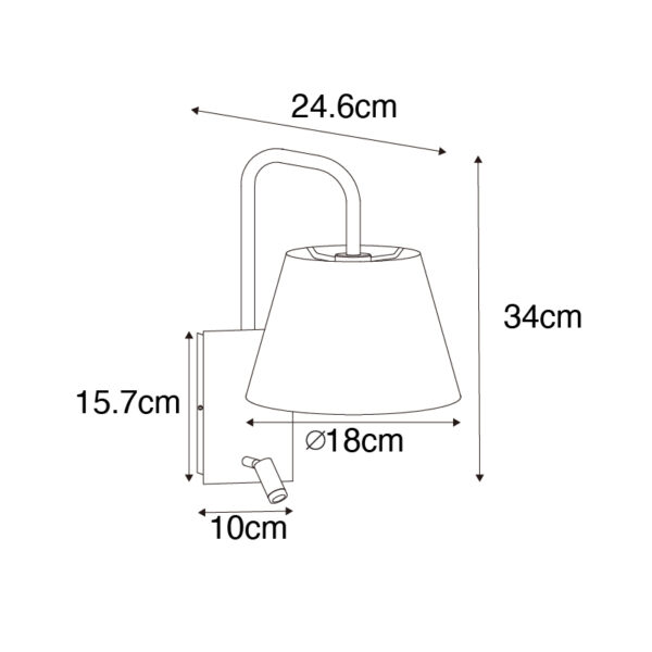Moderne wandlamp zwart en messing met leeslamp - Renier - Afbeelding 3