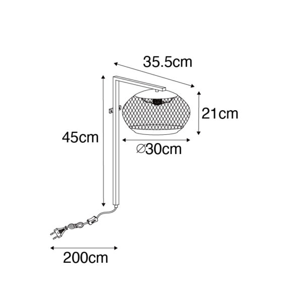 Moderne wandlamp zwart met goud - Lucas - Afbeelding 3