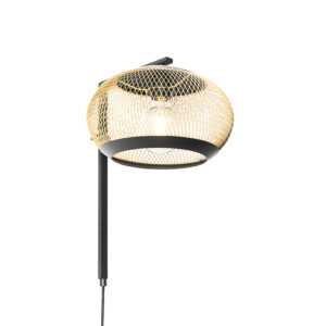 wandlampen Moderne wandlamp zwart met goud Lucas Staal Zwart is een echte De mooi afgewerkt in goud. Omdat de lampenkap open design heeft zorgt dit voor