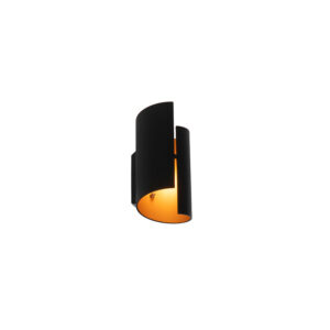 wandlampen Moderne wandlamp zwart met gouden binnenkant Faldo Aluminium Zwart Een uniek design afgewerkt in en een binnenkant. De afwerking aan de van lamp