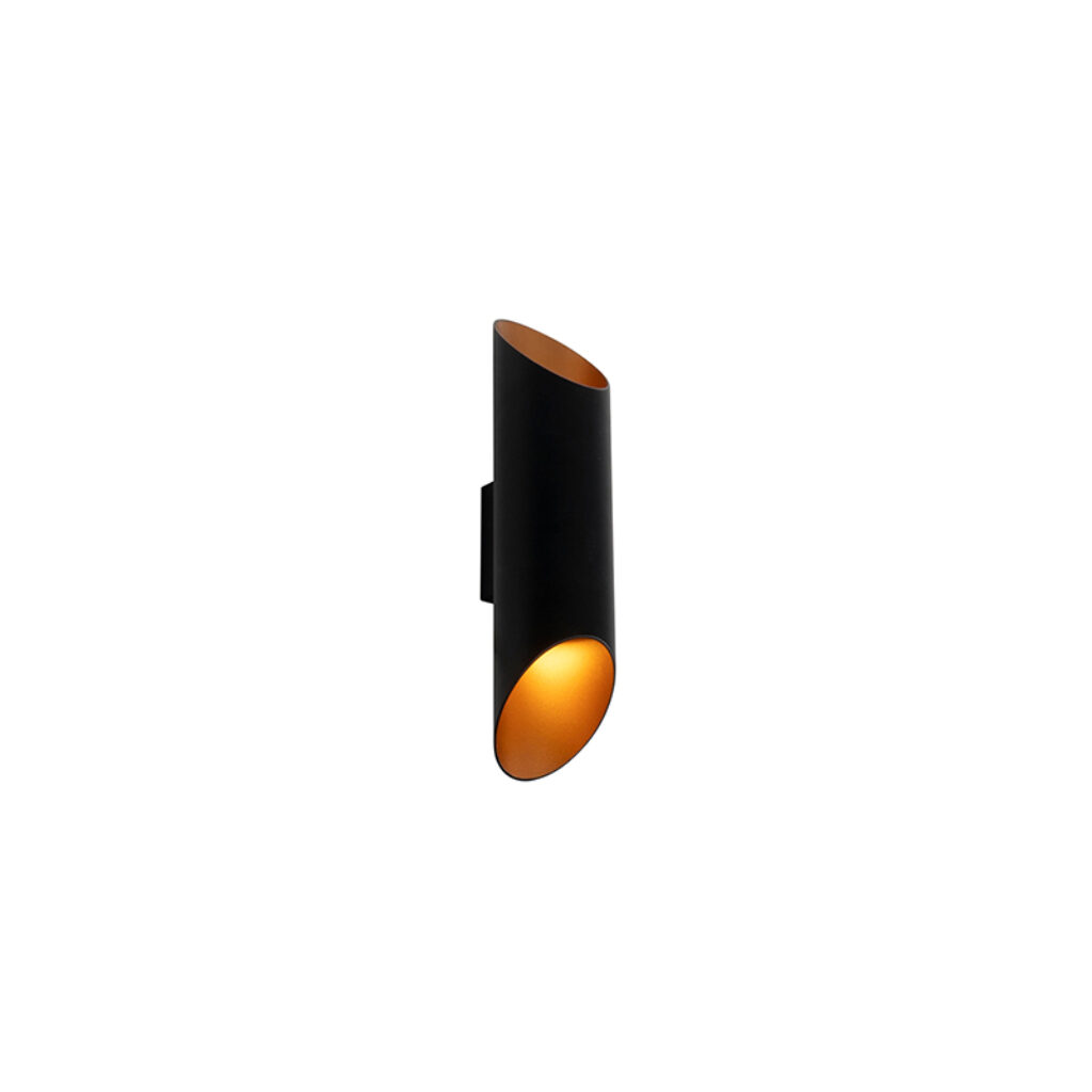 wandlampen Moderne wandlamp zwart met gouden binnenkant 96 Organo Aluminium Zwart Deze L aluminium is tijdloos afgewerkt in een ronde vorm en binnenkant. De