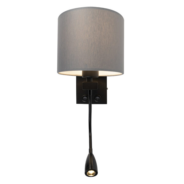 Moderne wandlamp zwart met grijze kap - Brescia - Afbeelding 2