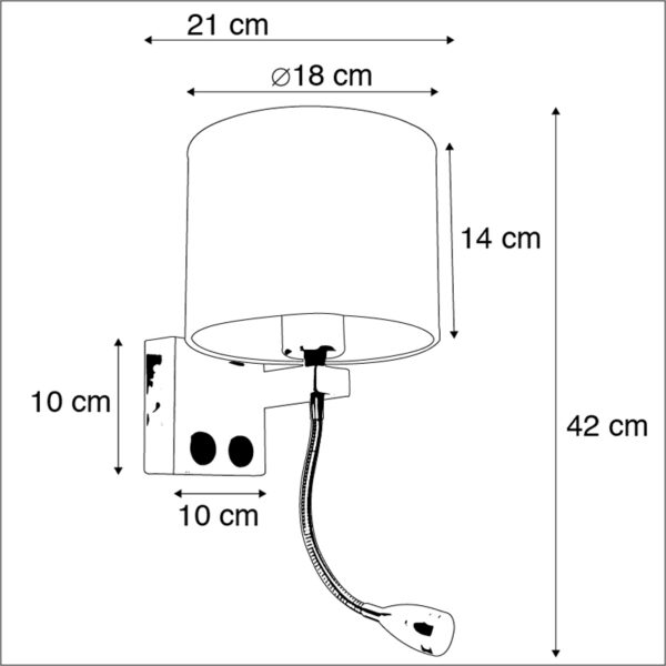 Moderne wandlamp zwart met grijze kap - Brescia - Afbeelding 3