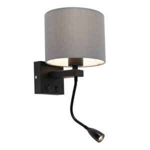 wandlampen Moderne wandlamp zwart met grijze kap Brescia Stof Grijs go Deze is perfect om je muur een moderne look te geven. Het praktische en stijlvolle