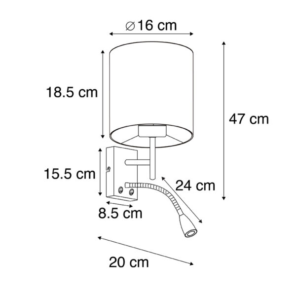 Moderne wandlamp zwart met katoenen kap - Stacca - Afbeelding 3