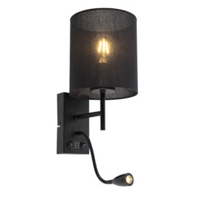 wandlampen Moderne wandlamp zwart met katoenen kap Stacca StaalKatoen Zwart go Onze is perfect om je slaapkamer of woonkamer een moderne look te geven. Het
