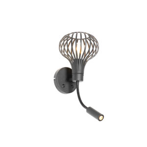 wandlampen Moderne wandlamp zwart met leeslamp Saffira Brescia Aluminium Zwart Zorg voor een moderne eyecatcher in huis de Deze zwarte is gemaakt van aluminium