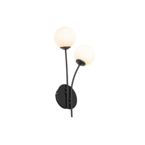 wandlampen Moderne wandlamp zwart met opaal glas Athens StaalGlas Wit Wat een schattig is Door zijn opale rond kap verspreidt het licht zich geleidelijk door de