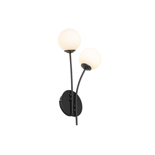 wandlampen Moderne wandlamp zwart met opaal glas Athens StaalGlas Wit Wat een schattig is Door zijn opale rond kap verspreidt het licht zich geleidelijk door de