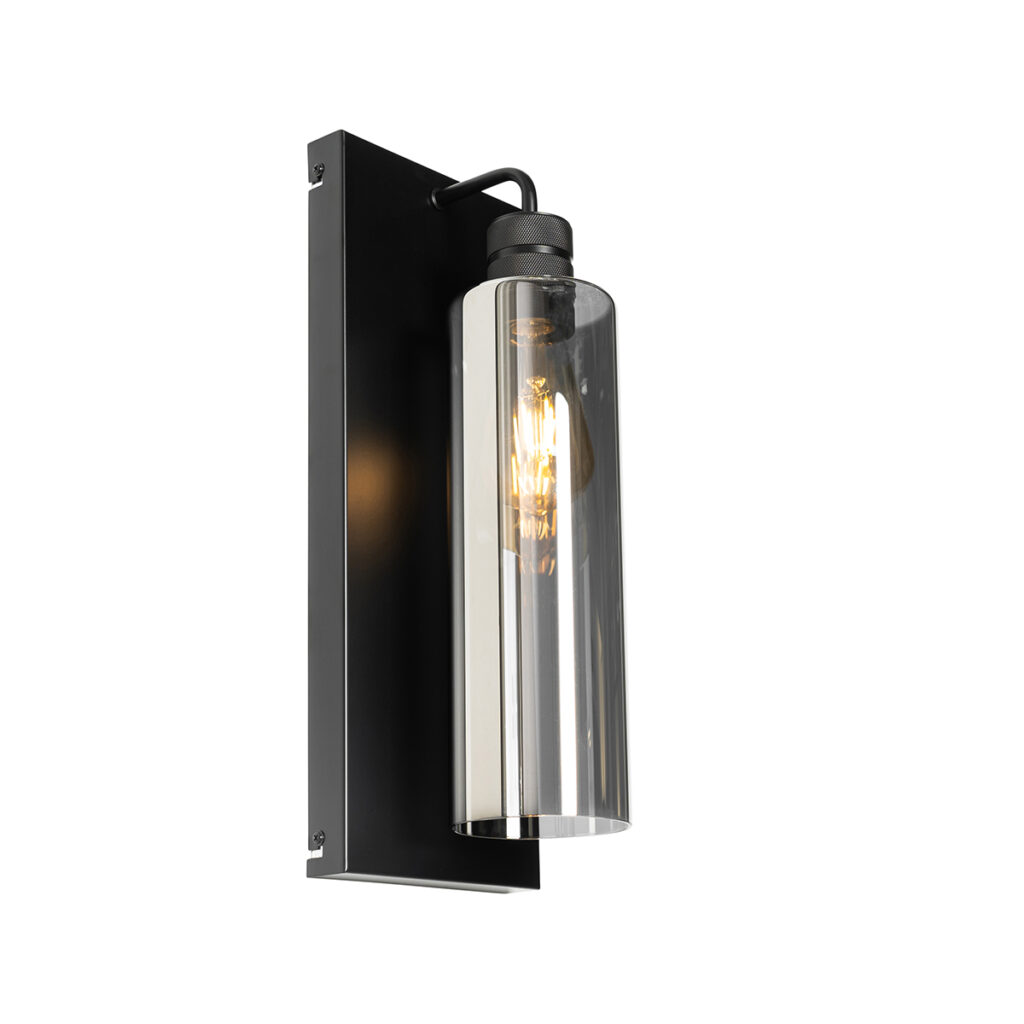 wandlampen Moderne wandlamp zwart met smoke glas Stavelot StaalGlas Zwart