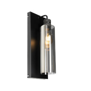 wandlampen Moderne wandlamp zwart met smoke glas Stavelot StaalGlas Zwart