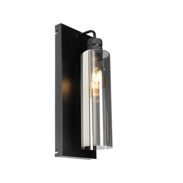wandlampen Moderne wandlamp zwart met smoke glas Stavelot StaalGlas Zwart