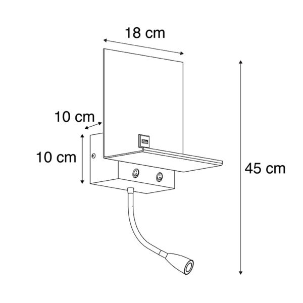 Moderne wandlamp zwart met USB en flexarm - Flero - Afbeelding 2