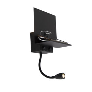 wandlampen Moderne wandlamp zwart met USB en flexarm Flero Staal Zwart Een multifunctionele deze Flero. Deze lamp is afgewerkt metaal aansluiting voor het