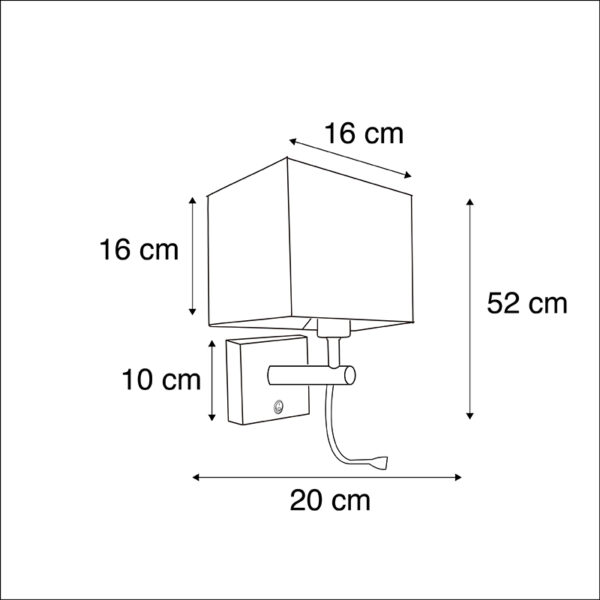 Moderne wandlamp zwart met USB en vierkante zwarte kap - Zeno - Afbeelding 3
