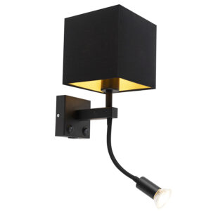 wandlampen Moderne wandlamp zwart met USB en vierkante zwarte kap Zeno StaalStof Zwart Onze is nu uitgebreid een Deze perfect om je muur moderne sfeer te geven
