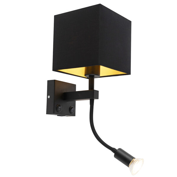 wandlampen Moderne wandlamp zwart met USB en vierkante zwarte kap Zeno StaalStof Zwart Onze is nu uitgebreid een Deze perfect om je muur moderne sfeer te geven