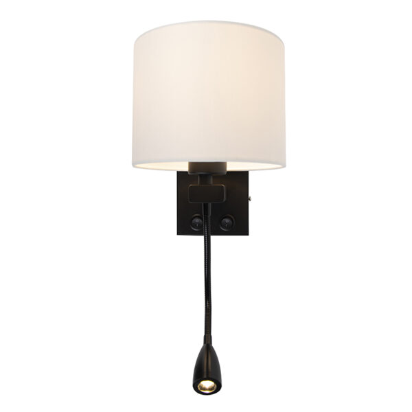 Moderne wandlamp zwart met witte kap - Brescia - Afbeelding 2