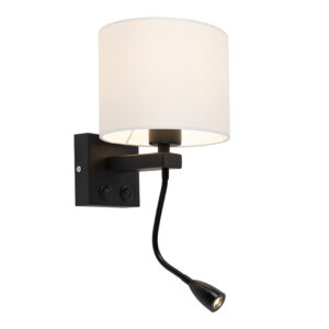 wandlampen Moderne wandlamp zwart met witte kap Brescia StaalStof Zwart go Deze is perfect om je muur een moderne look te geven. Het praktische en stijlvolle