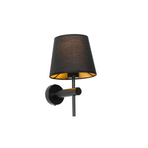 wandlampen Moderne wandlamp zwart Pluk StaalStof Zwart Simpel maar stijlvol dat is onze Een mooie stoffen zwarte lampenkap gecombineerd met een gouden