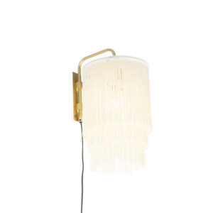 wandlampen Oosterse wandlamp goud kap met franjes Franxa StaalStof Je haalt een echte vibe in huis deze wandlamp. Deze lamp is afgewerkt gouden armatuur en