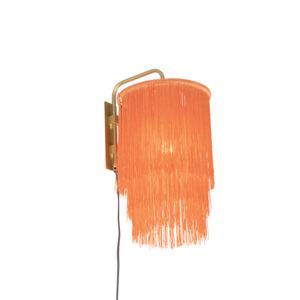 wandlampen Oosterse wandlamp goud roze kap met franjes Franxa StaalStof Roze Je haalt een echte vibe in huis deze wandlamp. Deze lamp is afgewerkt gouden