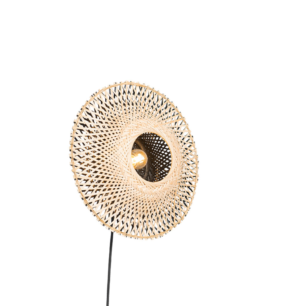 wandlampen Oosterse wandlamp rotan 35 cm met stekker Rina BamboeStaal Naturel Wat een warmte en sfeer je deze wandlamp. is gemaakt van bamboe staal afgewerkt in