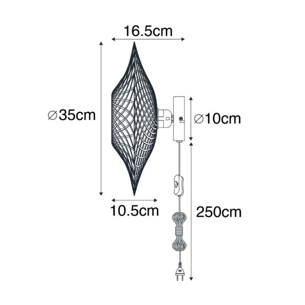 Oosterse wandlamp rotan 35 cm met stekker - Rina - Afbeelding 3
