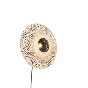 wandlampen Oosterse wandlamp rotan 35 cm met stekker Rina BamboeStaal Naturel Wat een warmte en sfeer je deze wandlamp. is gemaakt van bamboe staal afgewerkt in