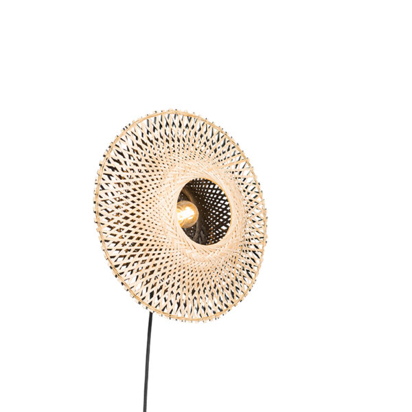 wandlampen Oosterse wandlamp rotan 35 cm met stekker Rina BamboeStaal Naturel Wat een warmte en sfeer je deze wandlamp. is gemaakt van bamboe staal afgewerkt in