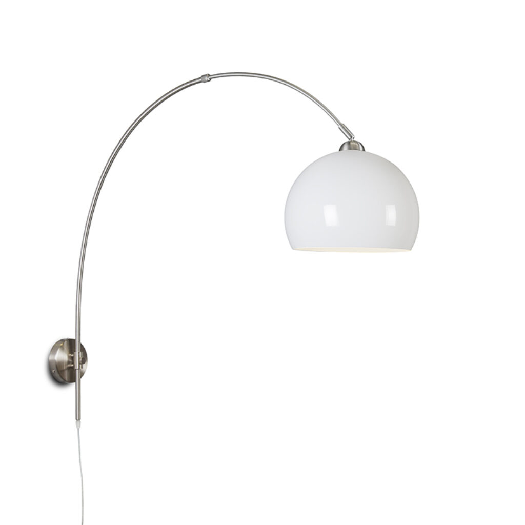 wandlampen Retro wandbooglamp staal met witte kap verstelbaar KunststofMetaal Wit Deze retro is een echte sfeermaker binnen jouw Het tijdloze booglamp opaal