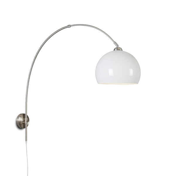 wandlampen Retro wandbooglamp staal met witte kap verstelbaar KunststofMetaal Wit Deze retro is een echte sfeermaker binnen jouw Het tijdloze booglamp opaal