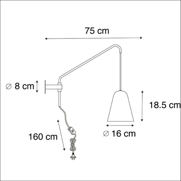 Retro wandlamp goud/messing met kap - Demi - Afbeelding 3