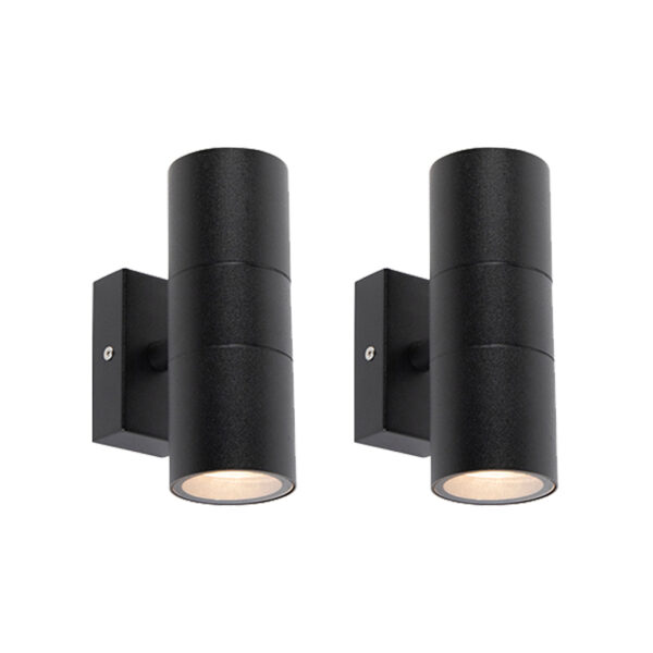 wandlampen Set van 2 buitenwandlampen zwart IP44 Duo Roestvrij staal Zwart Deze wandlamp is een super functionele buitenlamp met strakke vormgeving uitgevoerd