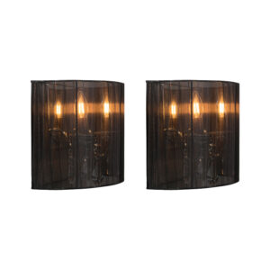 wandlampen Set van 2 chroom met zwarte kap GlasStofStaal Zwart Een klassiek ontwerp heeft wandlamp 2. Sierlijke vormen een semi transparantie lampenkap er