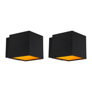 wandlampen Set van 2 design incl. LED Caja Aluminium Zwart Compact en overal toepasbaar de wandlamp zorgt voor een sfeervol beeld in je woning of kantoor.
