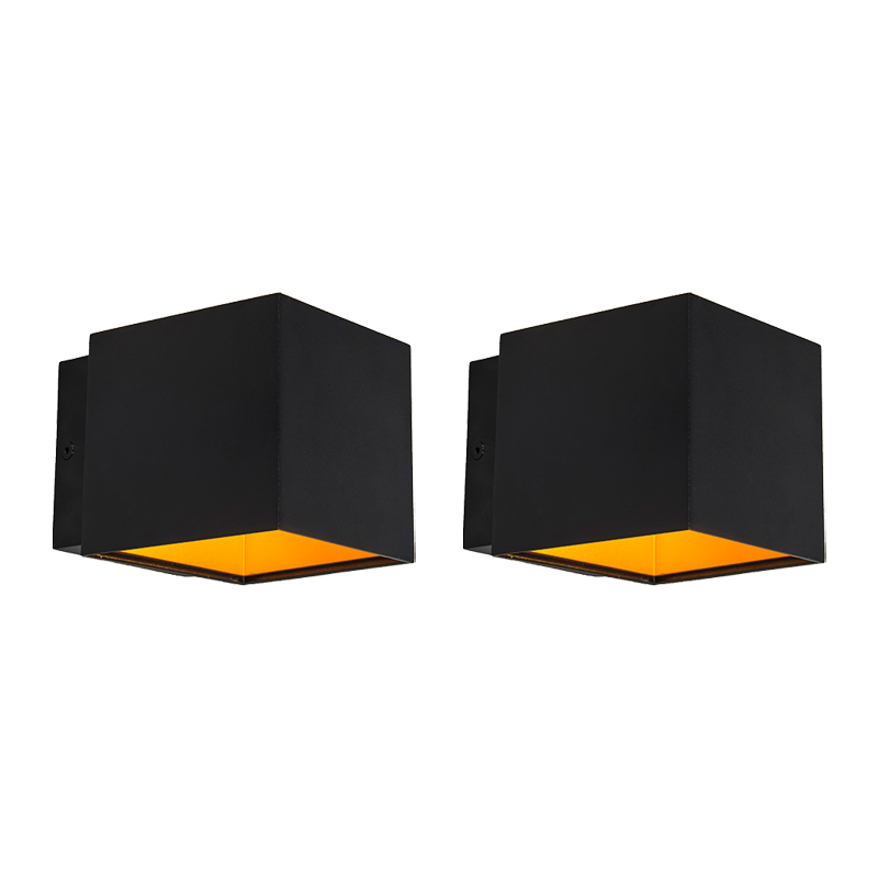 wandlampen Set van 2 design incl. LED Caja Aluminium Zwart Compact en overal toepasbaar de wandlamp zorgt voor een sfeervol beeld in je woning of kantoor.