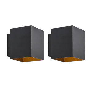 wandlampen Set van 2 design zwart en goud vierkant Sola Aluminium Zwart