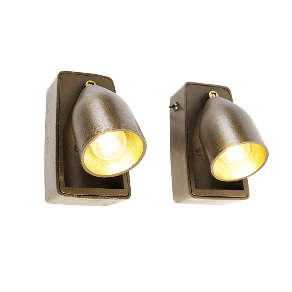 wandlampen Set van 2 messing met schakelaar Brent Aluminium Geef je interieur een twist de Brent. Deze zijn gemaakt staal en afgewerkt in messing. heeft diepte