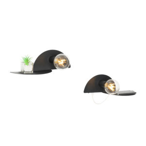 wandlampen Set van 2 moderne zwart met USB Valerie Staal Zwart Een multifunctionele wandlamp deze Valerie. Deze lamp is gemaakt staal en heeft een ingebouwde