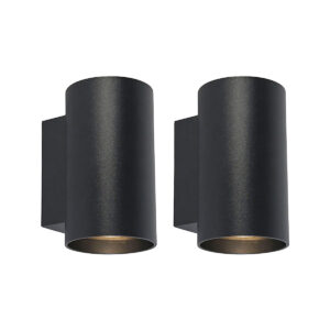 wandlampen Set van 2 moderne zwart rond Sandy Staal Zwart