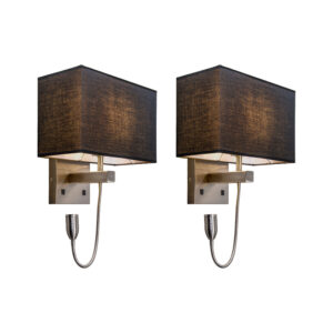 wandlampen Set van 2 staal met kap leesarm incl. LED Bergamo MetaalStof Zwart Een sfeervolle tijdloze wandlamp. Deze hoort volledig thuis in jouw moderne