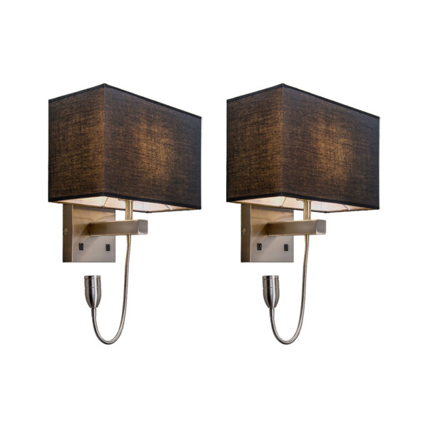 wandlampen Set van 2 staal met kap leesarm incl. LED Bergamo MetaalStof Zwart Een sfeervolle tijdloze wandlamp. Deze hoort volledig thuis in jouw moderne