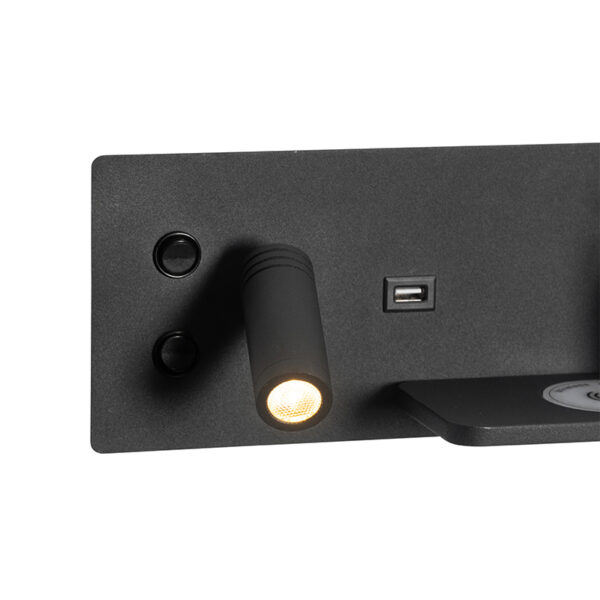 Set van 2 wandlamp zwart incl. LED met USB en inductielader - Riza - Afbeelding 2