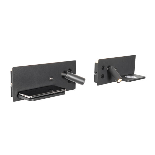 wandlampen Set van 2 wandlamp zwart incl. LED met USB en inductielader Riza Staal Zwart Wil jij een moderne uitstraling Shop dan de Deze set gemaakt staal in
