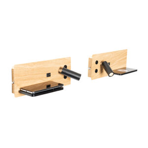 wandlampen Set van 2 wandlamp zwart met hout incl. LED USB en inductielader Riza Staal Naturel Wil jij een moderne uitstraling Shop dan de Deze set gemaakt