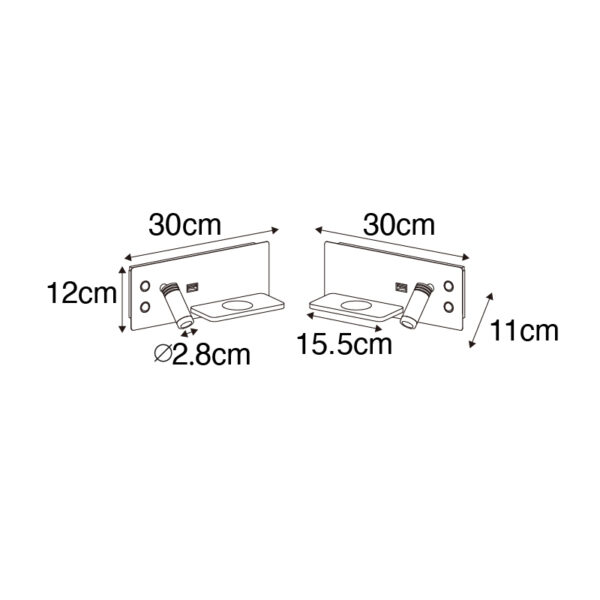 Set van 2 wandlampen wit incl. LED met USB en inductielader - Riza - Afbeelding 3