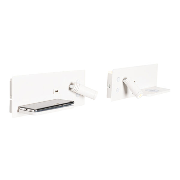 wandlampen Set van 2 wit incl. LED met USB en inductielader Riza Staal Wit Wil jij een moderne uitstraling Shop dan de Deze set gemaakt staal zijn witte