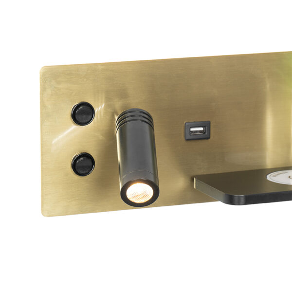 Set van 2 wandlampen zwart met goud incl. LED met USB en inductielader - Riza - Afbeelding 2
